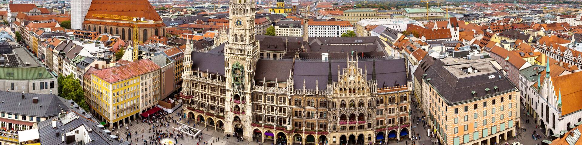 Aerial view on Marienplatz town hall