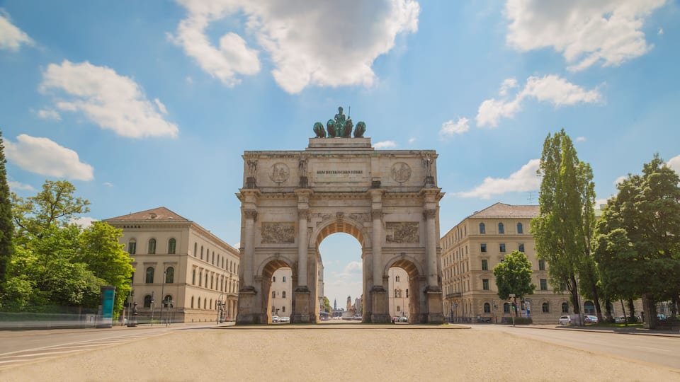 The Siegestor (Victory Gate) in Munich, Germany. Originally dedicated to the glory of the army it is now a reminder to peace.