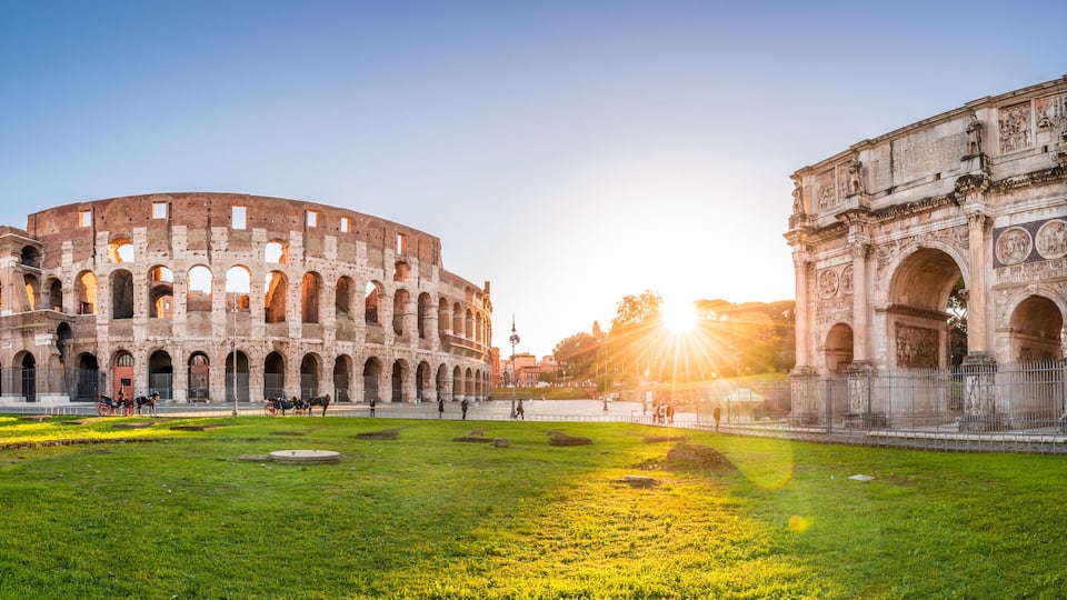 The Colosseum and Arc of Triumph in Rome.