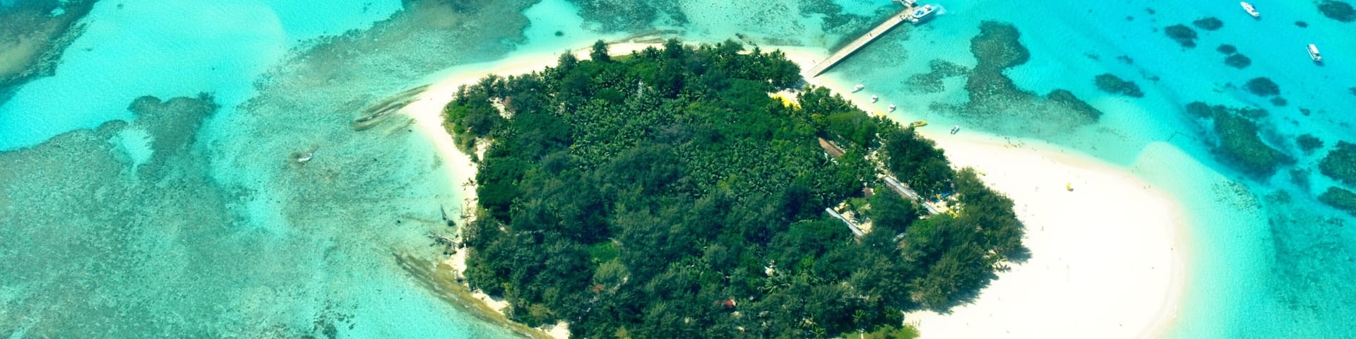 Wide aerial view of Managaha Island, a famous destination close to Saipan, Northern Mariana Islands.