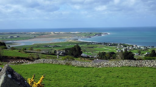 Llandanwg (right), Pensarn Harbour and Shell Island (above), in Gwynedd, Wales. Llanbedr Airport is on the left.