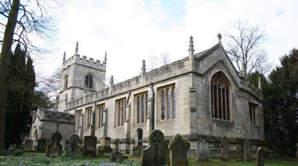 All Saints' church Crocus and snowdrops by All Saints' church at Babworth