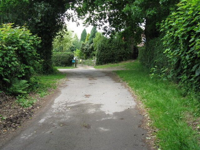 Entrance to house near Moaps Farm The footpath leaves the metalled road at this point and turns right by the large Sweet Chestnut trees