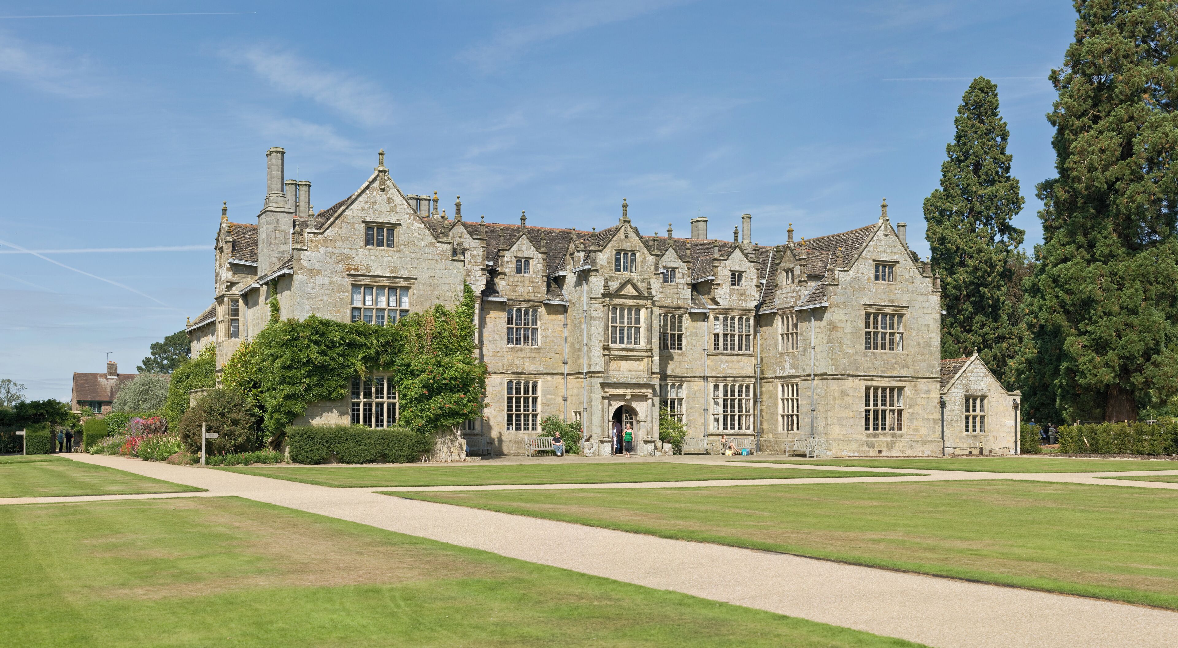 A stitched panoramic 2x3 image of Wakehurst Place Mansion in West Sussex, England. Taken by myself with a Canon 5D and 70-200mm f/2.8L at 70mm.