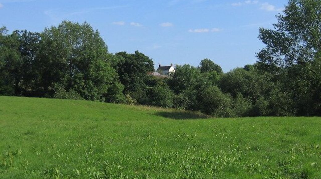 Alne Hills. A view across the fields of the Alne Hills with Dinglewell Farm through the trees.