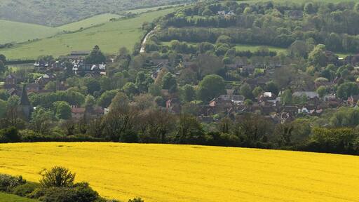 A panoramic view of the village of Alfriston in East Sussex, England.