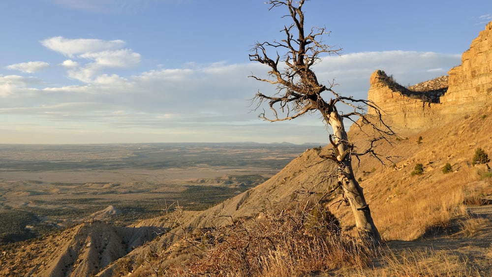 View from the North Rim of Mesa Verde National Park at the Park Point Overlook towards Cortez Colorado USA