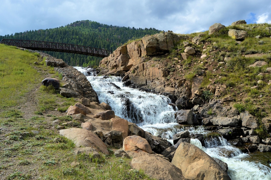 H3F2EK Waterfall at Big Meadow lake, South Fork, Colordo