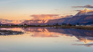 Panoramic Sunset Reflection of Mount Cheam Over Fraser Valley Farmland, Chilliwack British Columbia