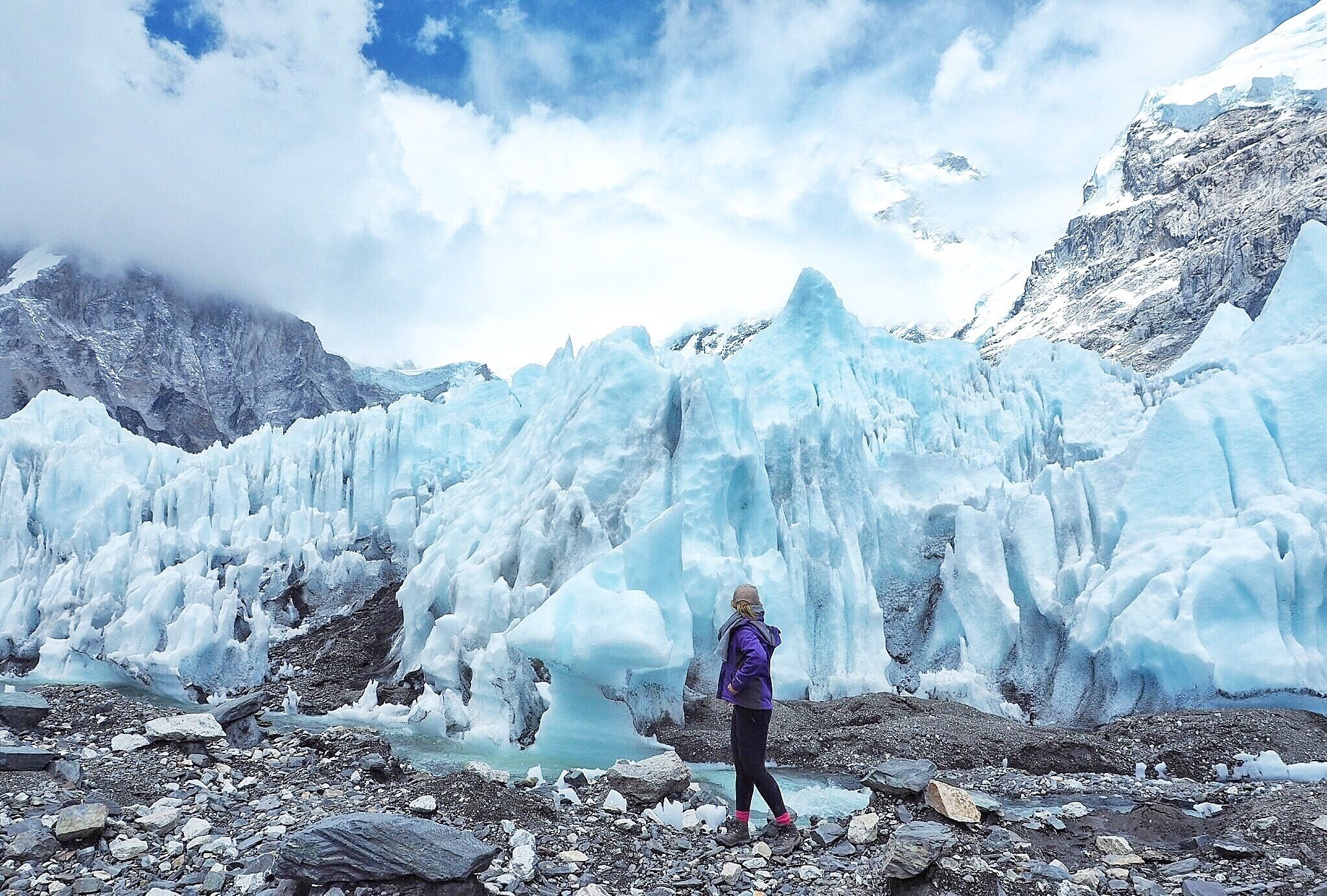 When you hike all the way to Base Camp but you're more impressed with the glacier behind it! #EBC #everest #takeahike #nepal