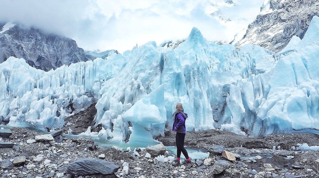 When you hike all the way to Base Camp but you're more impressed with the glacier behind it! #EBC #everest #takeahike #nepal