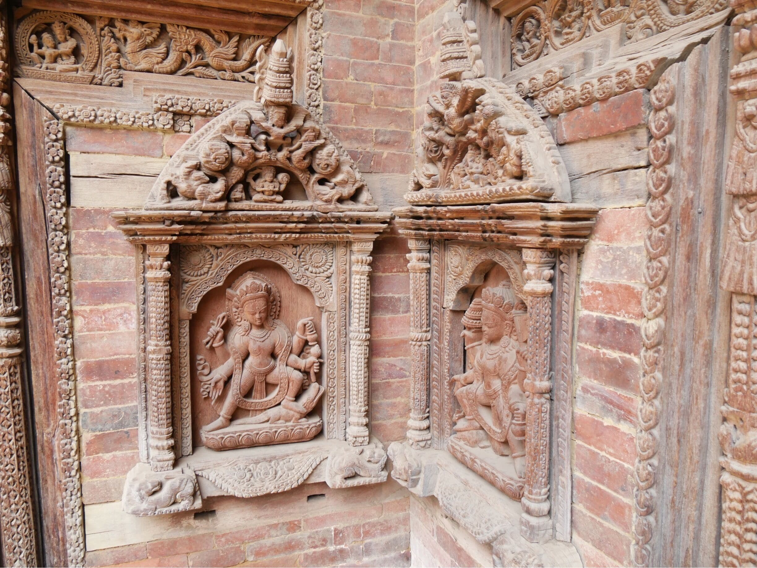 Corner carvings in the Sundari Chowk, Patan, Nepal.