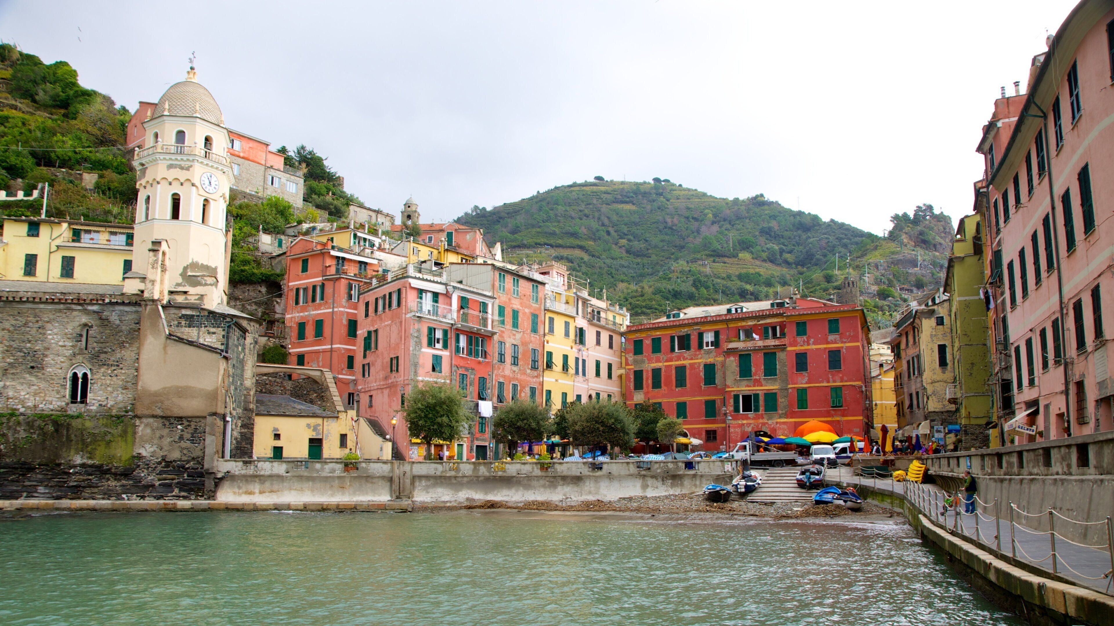 Vernazza que incluye patrimonio de arquitectura y una bahía o puerto