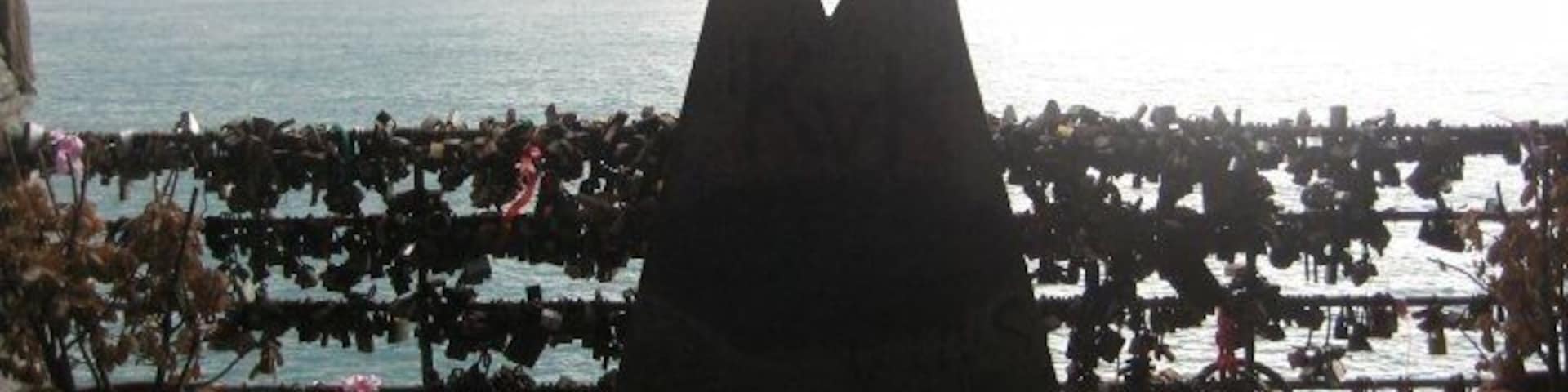 Via dell' Amore on the walking path out of Riomaggiore. Flooded with love locks, and you can't help but join in the fun - it's such a perfect, romantic spot.