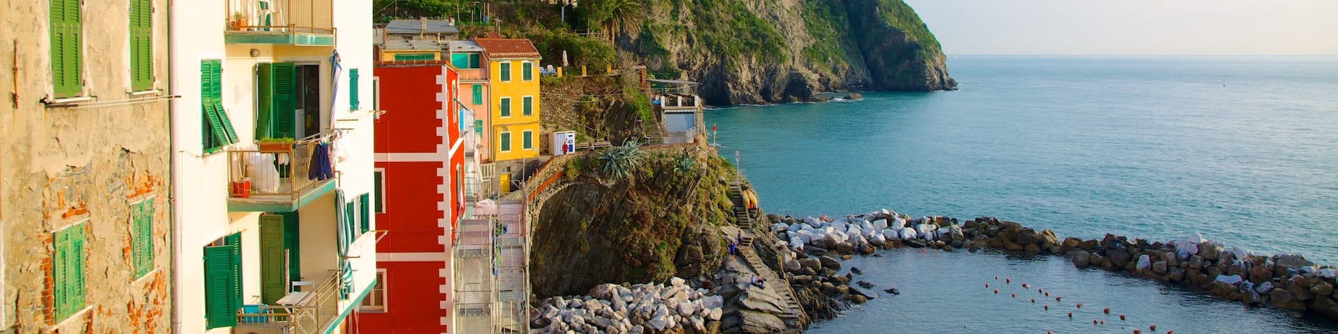Riomaggiore showing a coastal town, rugged coastline and a house