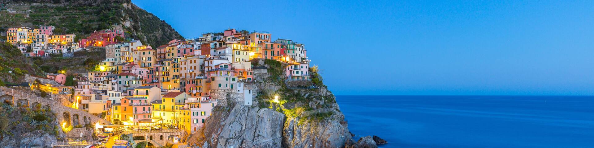 Manarola village one of Cinque Terre at night in La Spezia, Italy