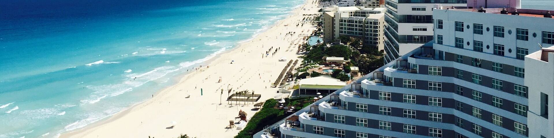 Cancun, the view from our hotel. Beautiful beach and amazing waters make this a must visit holiday destination.