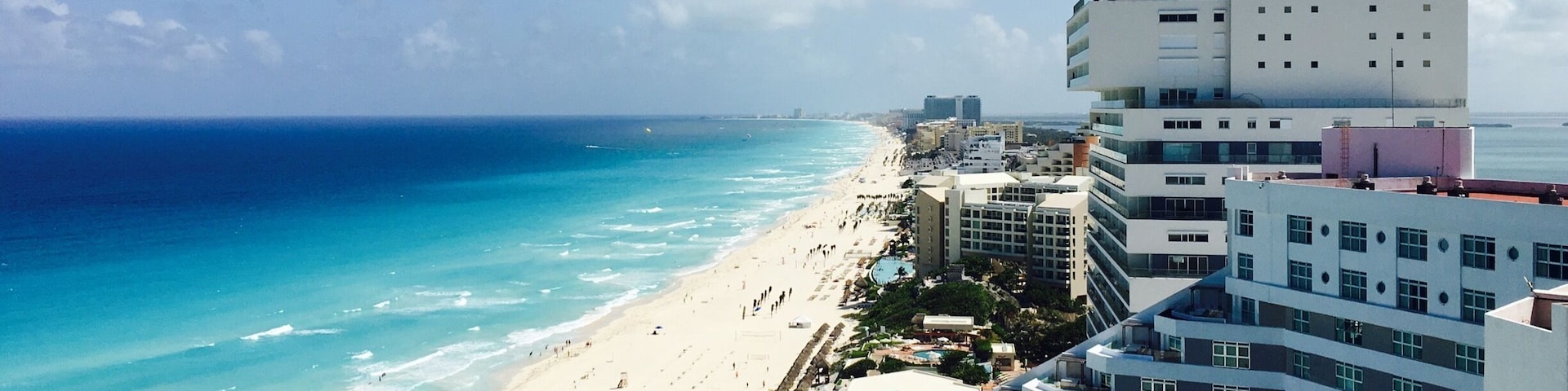 Cancun, the view from our hotel. Beautiful beach and amazing waters make this a must visit holiday destination.