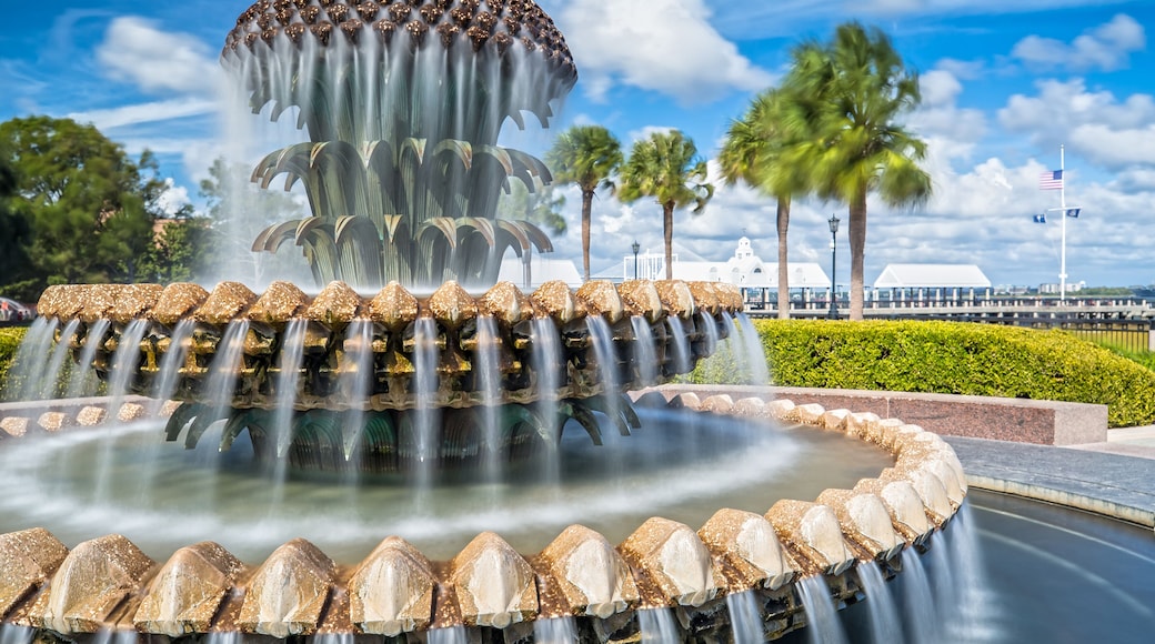 Long Exposure of the Famous Pineapple Fountain in Waterfront Park in Charleston, SC