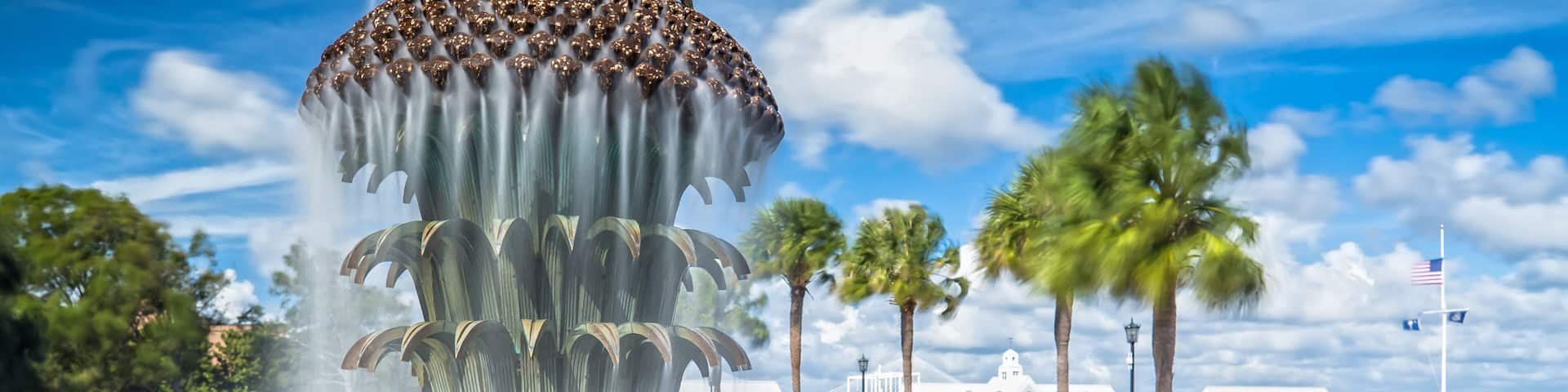 Long Exposure of the Famous Pineapple Fountain in Waterfront Park in Charleston, SC