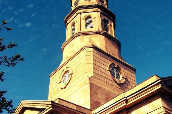 One of prettiest churches in downtown Charleston. The bells that were once housed in the steeple were melted down into cannons, with the promise that once the Civil War was over they would be replaced. It would be nearly 100 years before the bells were replaced. Only four of eleven were actually replaced. Also during the Civil War the steeple was used as a target by Yankees, causing much damage to the steeple and church. Blessedly, the church has survived and still present in Charleston to show pride and resilience in the face of adversary.