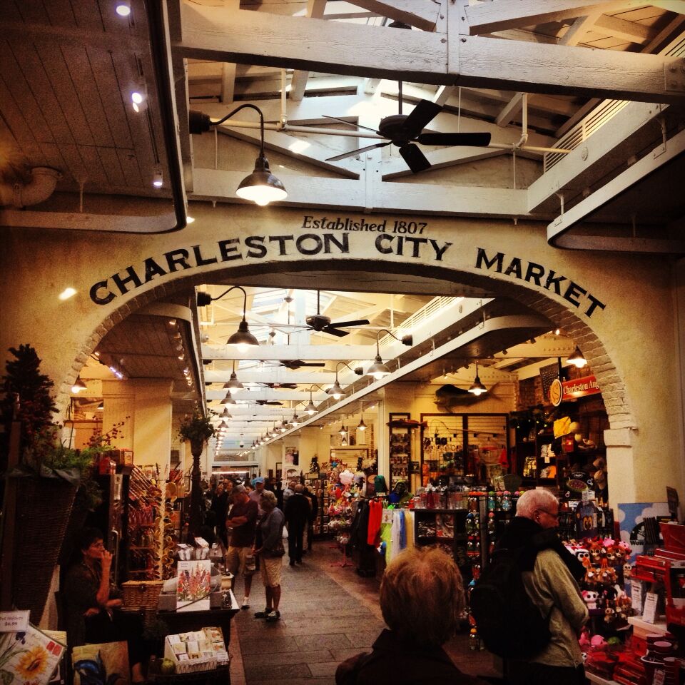 The Charleston City Market with a sign indicating it was established in 1807.