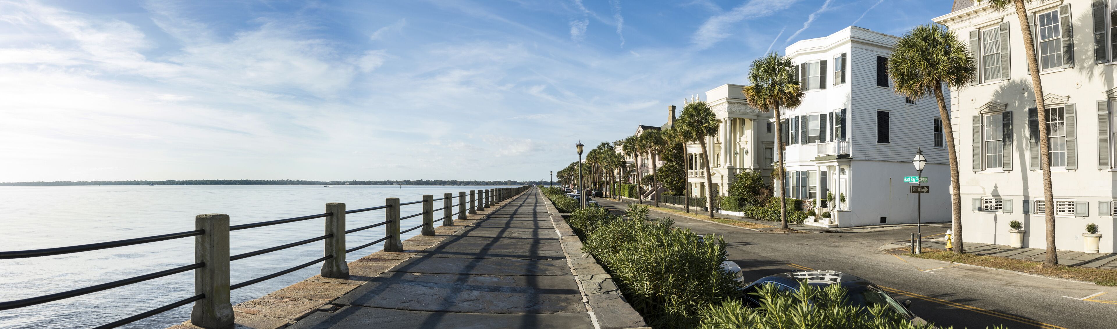 180 degree panorama of East Bay St and waterfront in Charleton, South Carolina