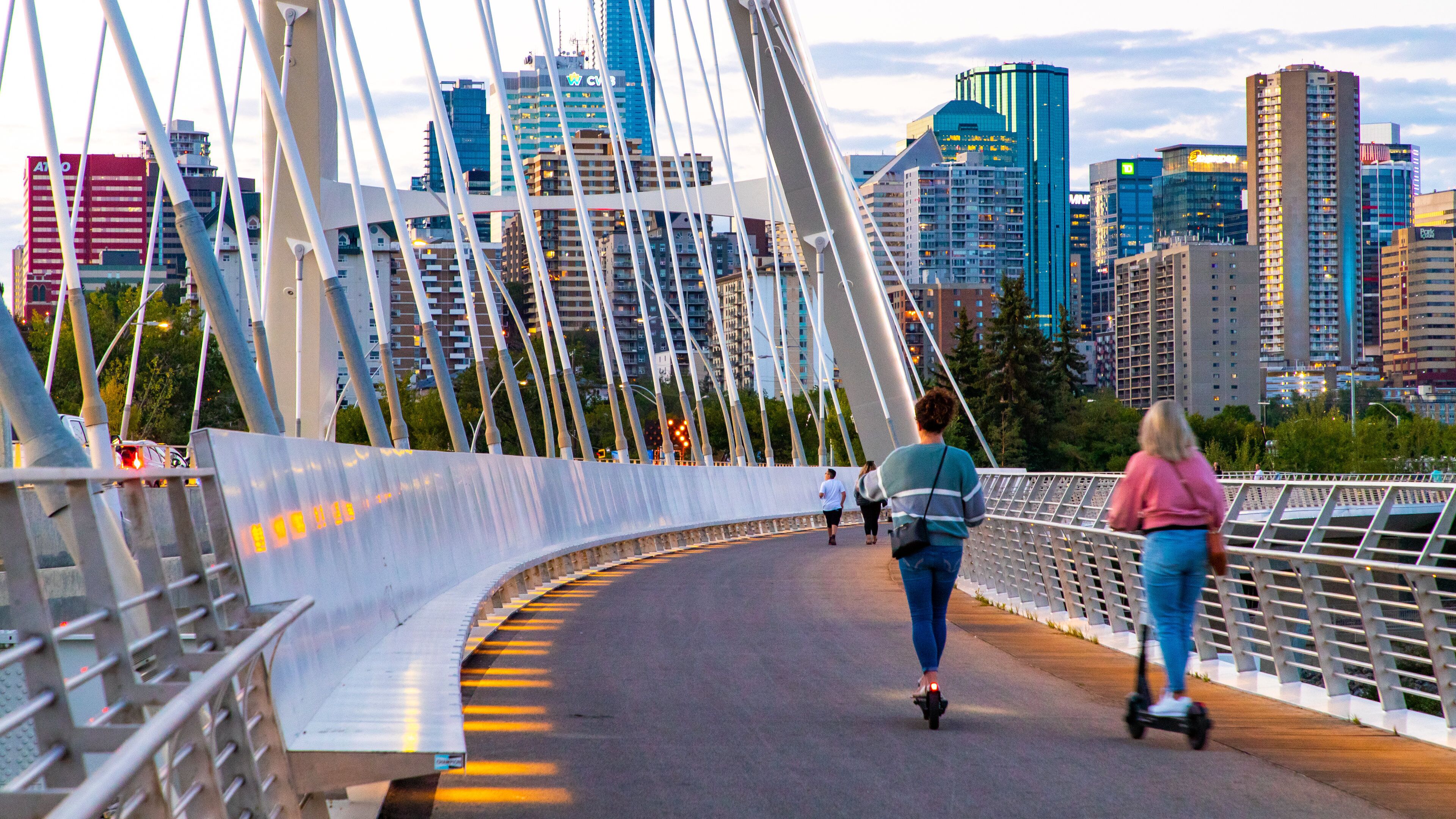 Edmonton which includes a city, a bridge and a sunset