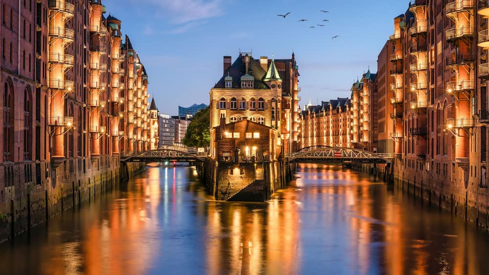 Speicherstadt panorama in Hamburg, Germany