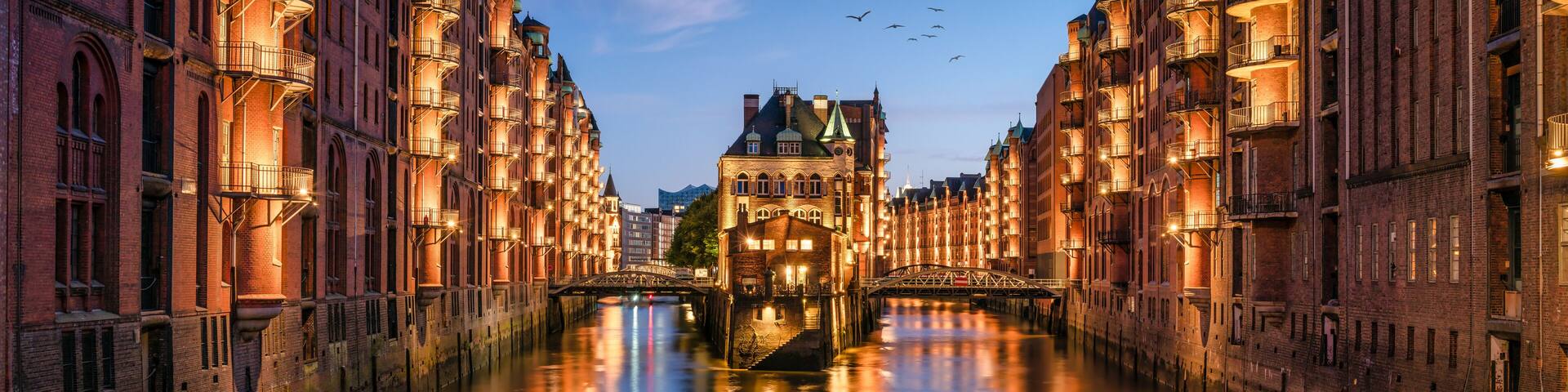 Speicherstadt panorama in Hamburg, Germany