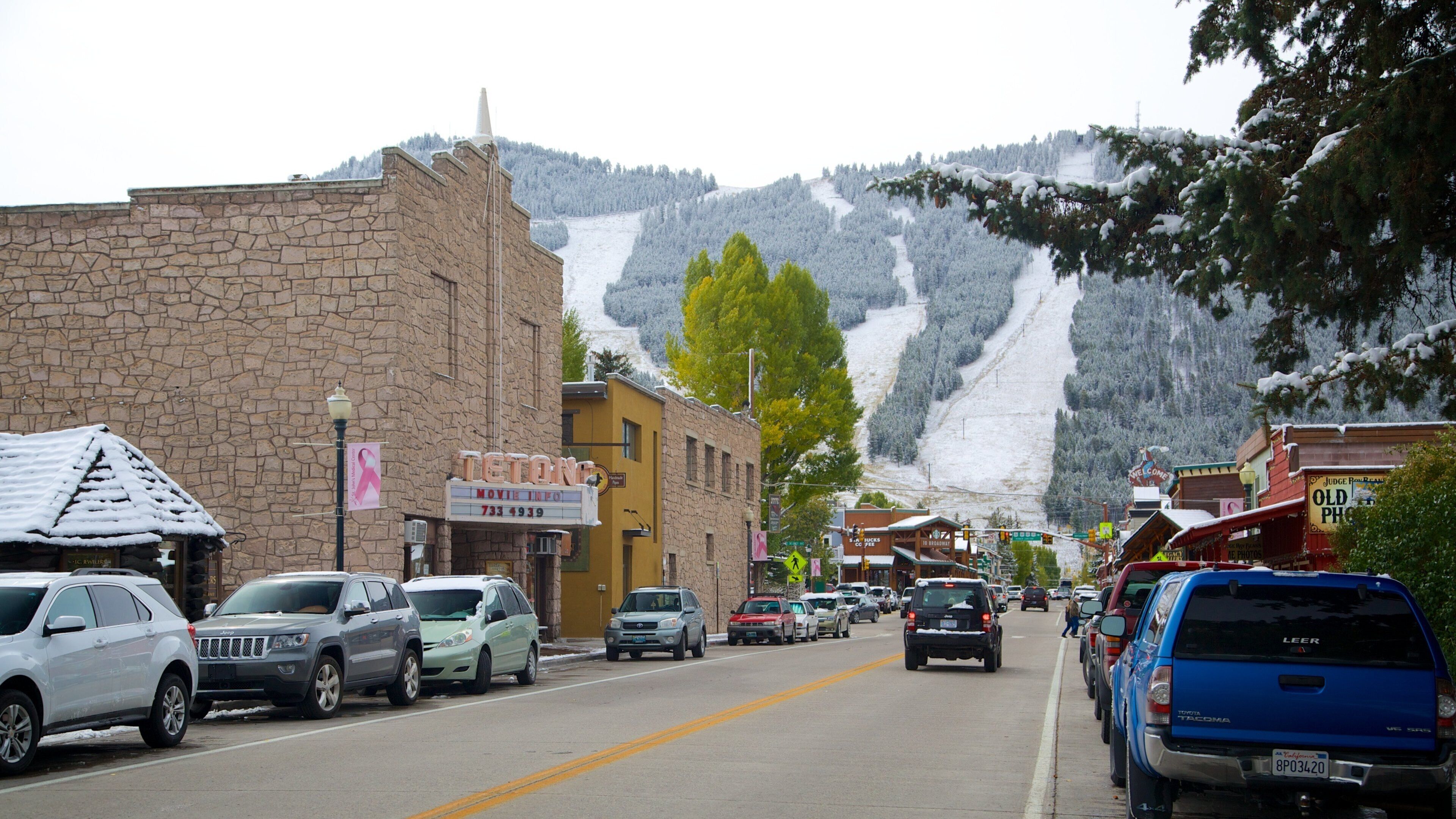 Jackson Hole featuring a small town or village, snow and street scenes