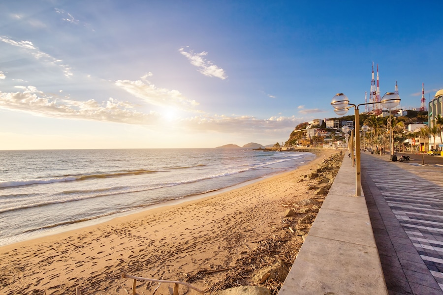 Mazatlan, Mexico-10 April, 2019: Famous Mazatlan sea promenade (El Malecon) with ocean lookouts and scenic landscapes