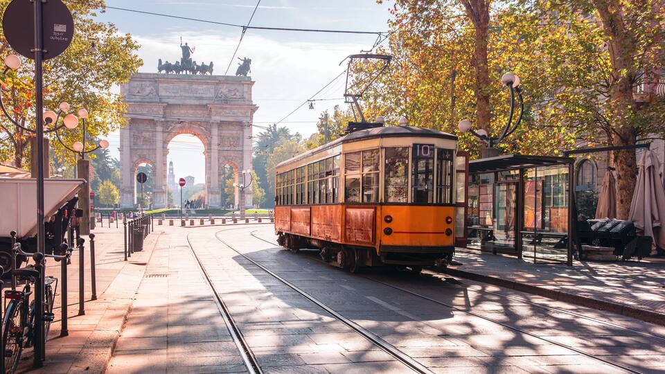 Famous vintage tram in Milan, Lombardia, Italy