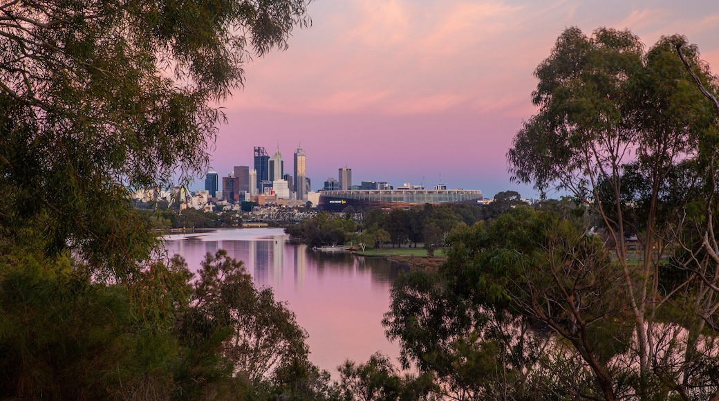 Perth which includes a city, a river or creek and a sunset