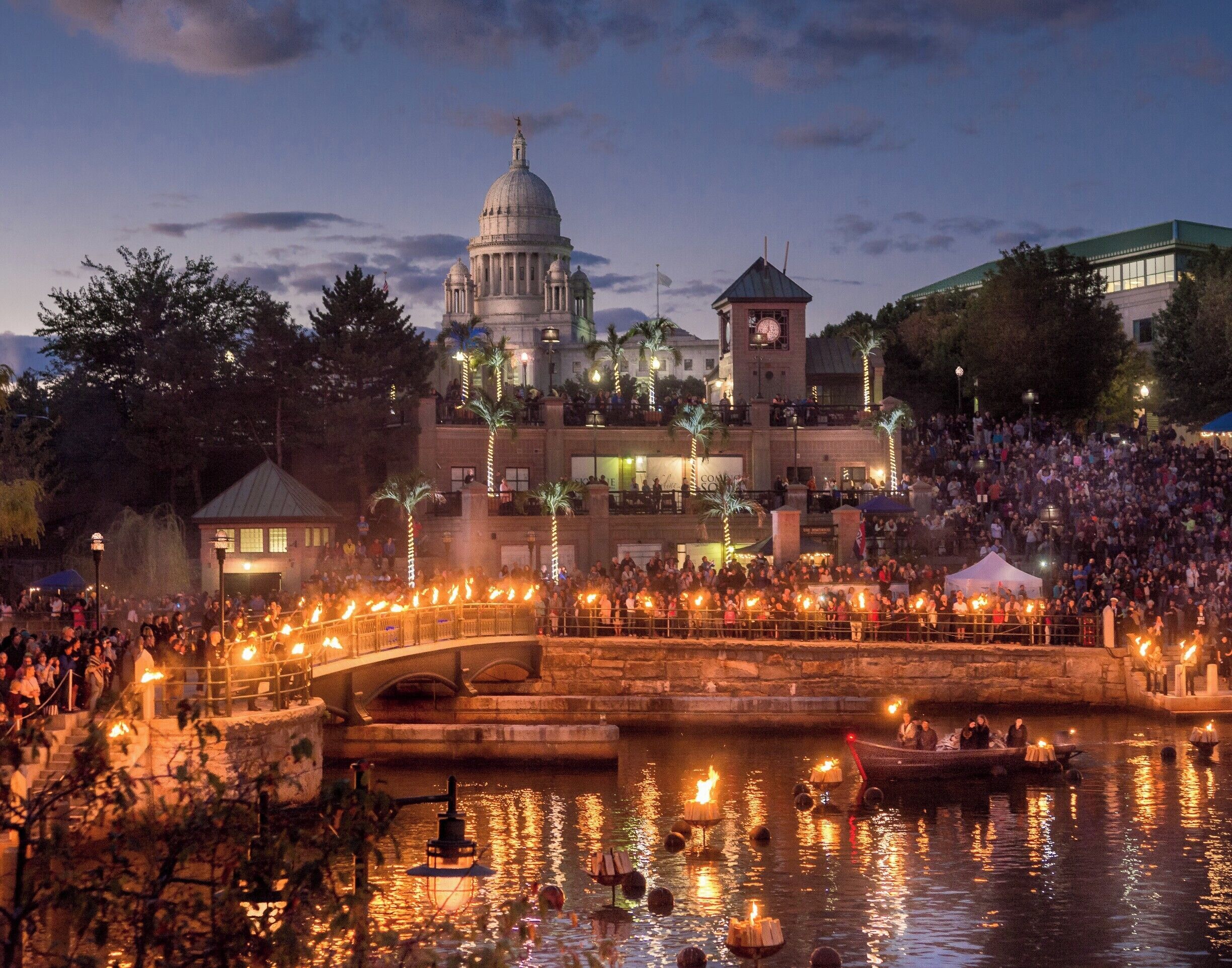 The Rhode Island Department of Education  recognized the Rhode Island Teacher of the Year as well as 75 additional distinguished Rhode Island educators at the WaterFire festivities. Each educator was honored by being in a torch lit procession to the lighting of the fire ritual. In the background is the state house.
#TroveOnTuesday