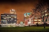 It's a Friday night, leaving the office on way to my car, I came across this view of downtown Providence.
I really like the drama in the sky, dark ominous, foreboding. And it stands in such stark contrast to the bright, well lit buildings.