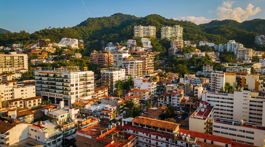 Puerto Vallarta aerial of romantic zone old town Nayarit Mexico drone