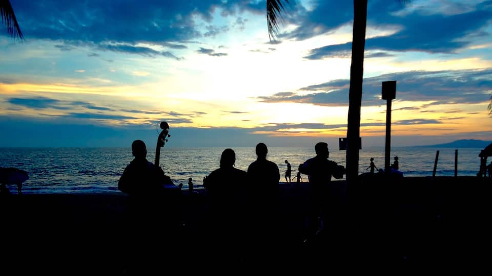 From Central Puerto Vallarta South to the Romantica District, the Malecon boardwalk follows the beach. Along this walkway you can find many venders, performers, beach restaurants and bars. We saw these musicians after eating dinner on the sand. The Romantica District is known for its cobblestone streets, quant shops, and Art galleries.
#BeachTips #BVSBlue Photo Contest
#Culture