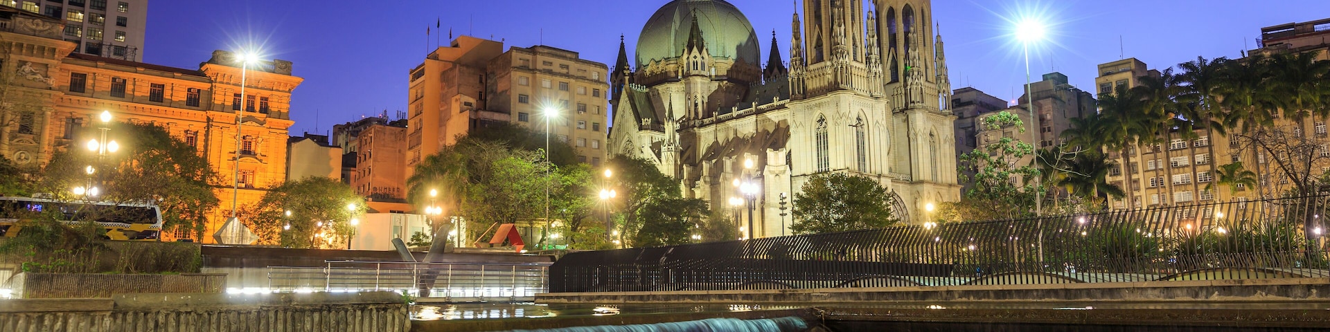 Se Cathedral in downtown Sao Paulo Brazil at twilight