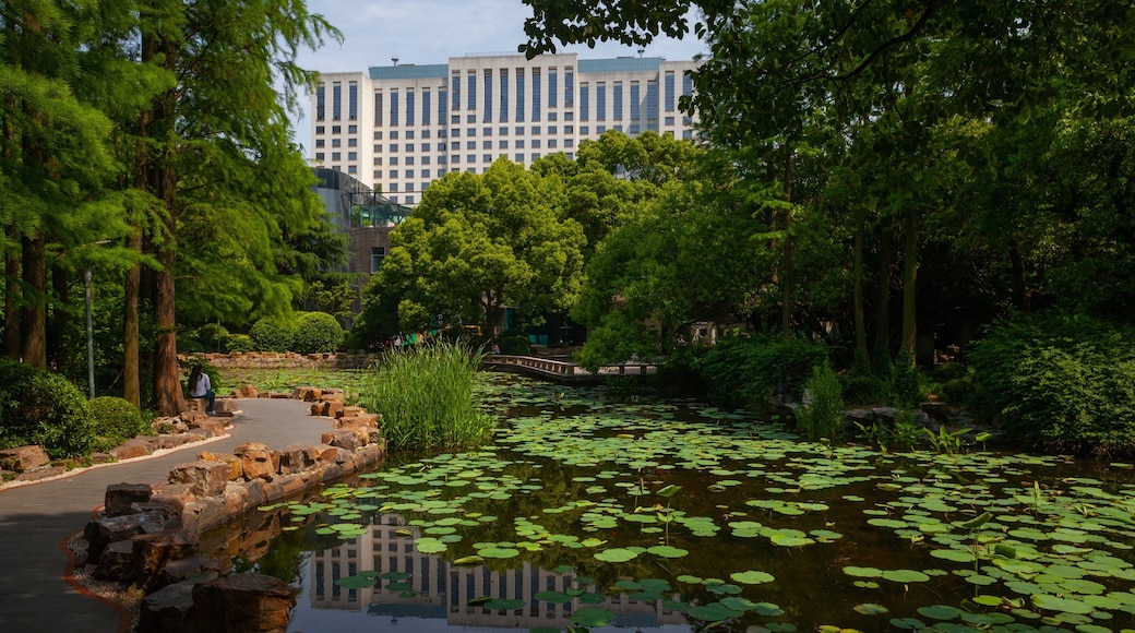 Shanghai which includes a garden and a pond