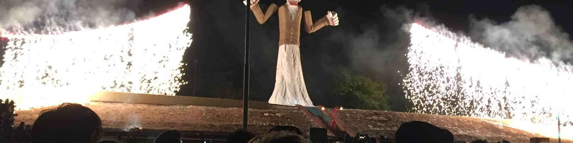 The annual burning of Zozobra (Old Man Gloom) is a lively Santa Fe tradition that includes live music and fireworks along with setting fire to a large paper marionette filled with scrawlings of all the bad that people wish to leave behind.