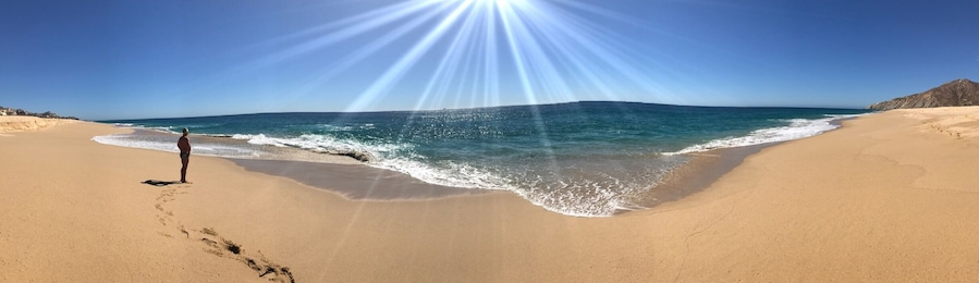 No crowds. Long walks on the beach. It's all here. IPhone panorama. #beachbound