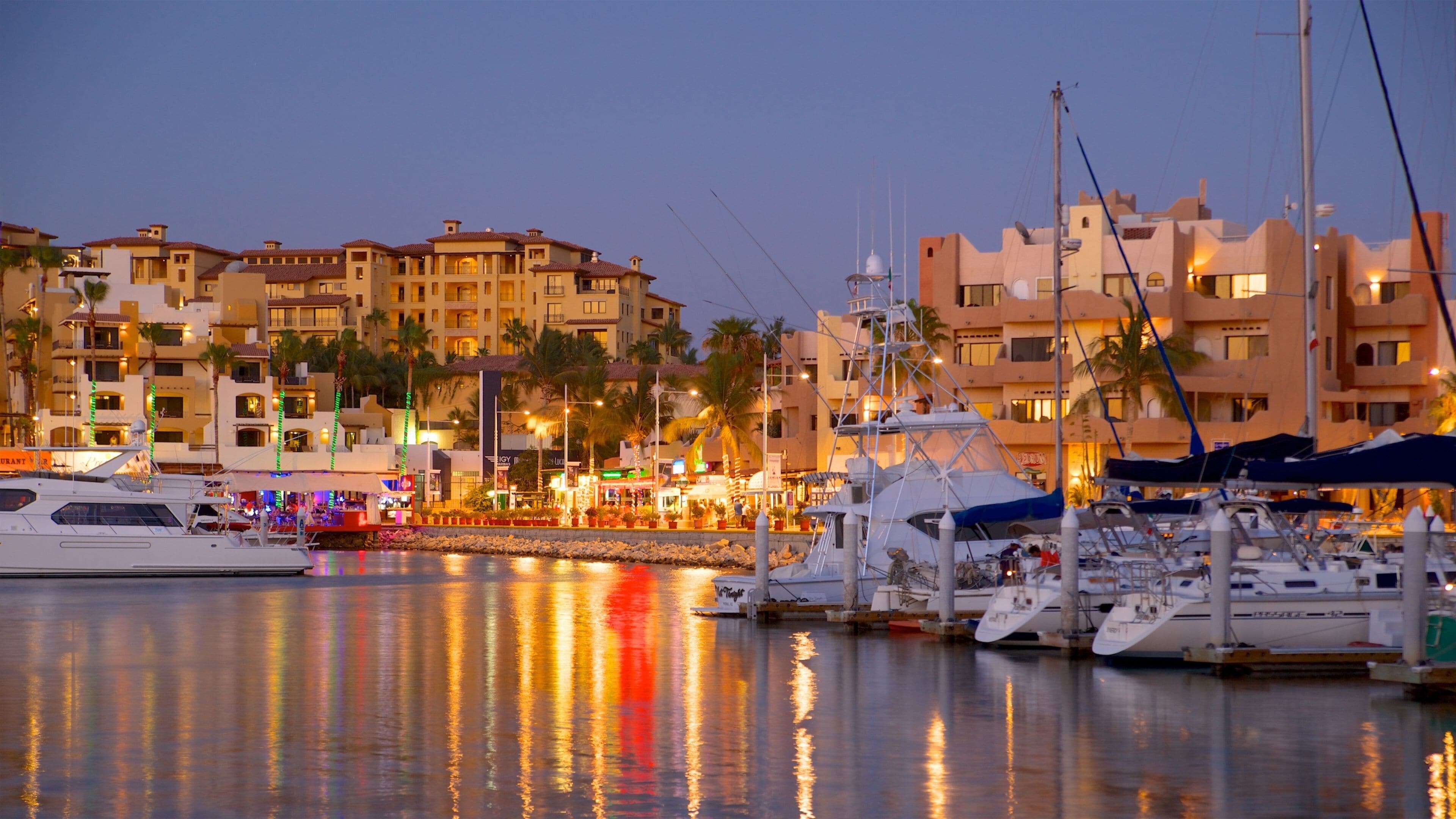 Mexico som inkluderer marina, nattbilder og kystby