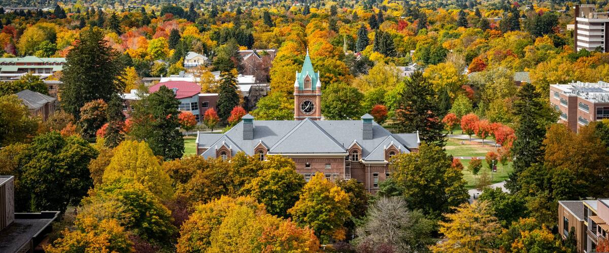 View of UM bell tower from Mount Sentinel in Missoula, Montana