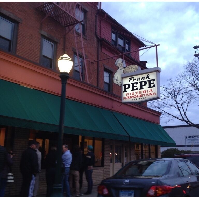 Frank Pepe Pizzeria Napoletana located in the Wooster Square neighborhood, the originator of the New Haven style thin crust apizza. Never had pizza so good. 