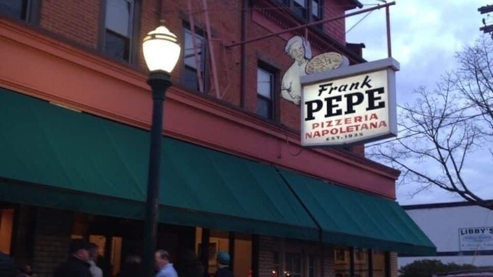 Frank Pepe Pizzeria Napoletana located in the Wooster Square neighborhood, the originator of the New Haven style thin crust apizza. Never had pizza so good.