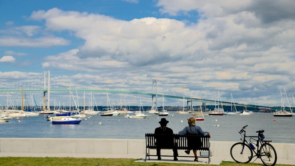 Newport showing a bay or harbor and sailing as well as a couple