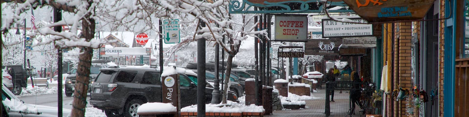 Truckee featuring signage and snow