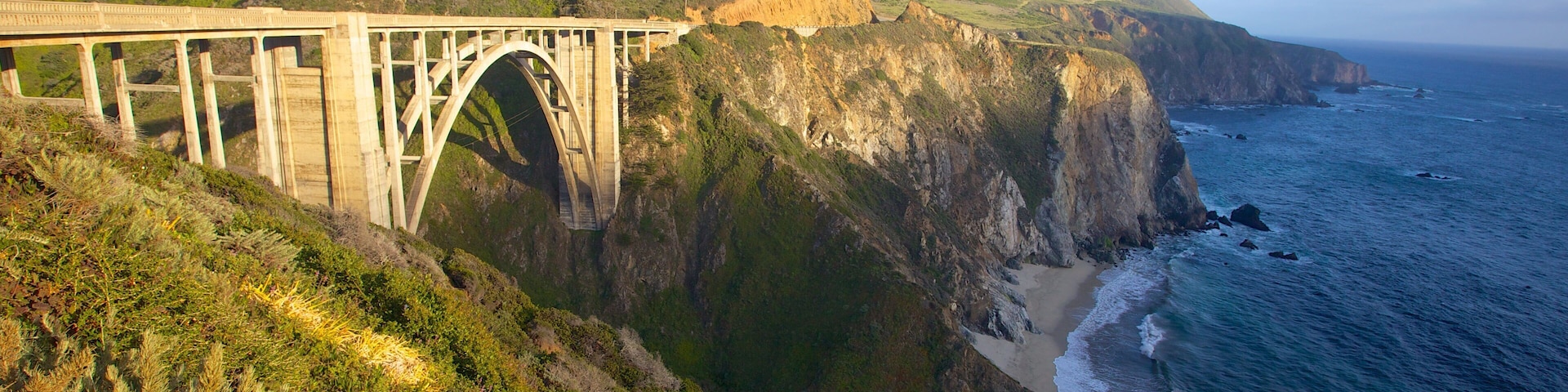 Monterey showing rocky coastline, general coastal views and a bridge