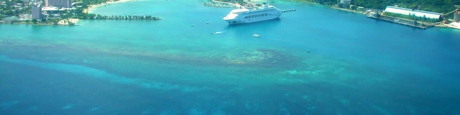 Beautiful aerial view of Montego Bay with a cruise ship in port. We stayed at the couples only, all-inclusive Couples Ocho Rios resort for 3 days and this was on our way to 4 days at the Couples Negril resort. I highly recommend both of the resorts.